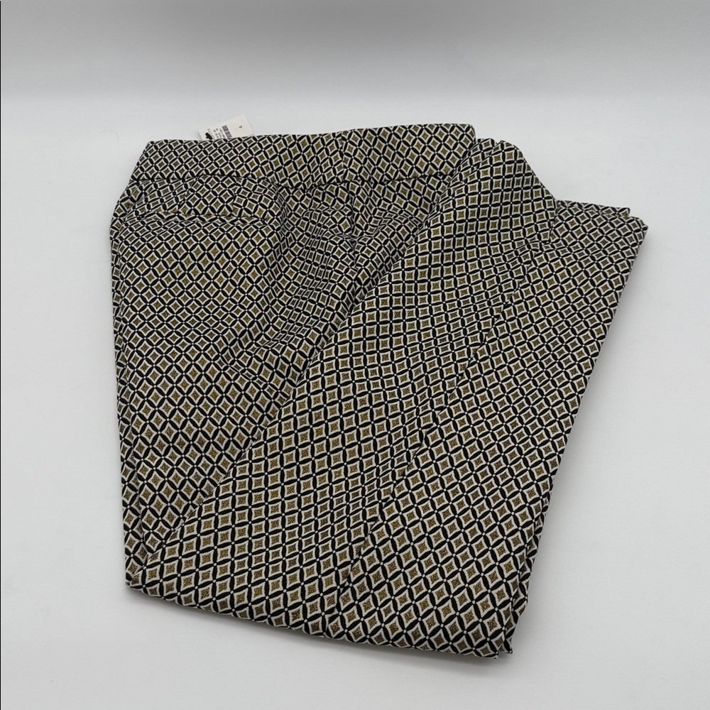 Talbots Metallic Geo Pattern Slim Ankle Side Zip Pants Black Gold